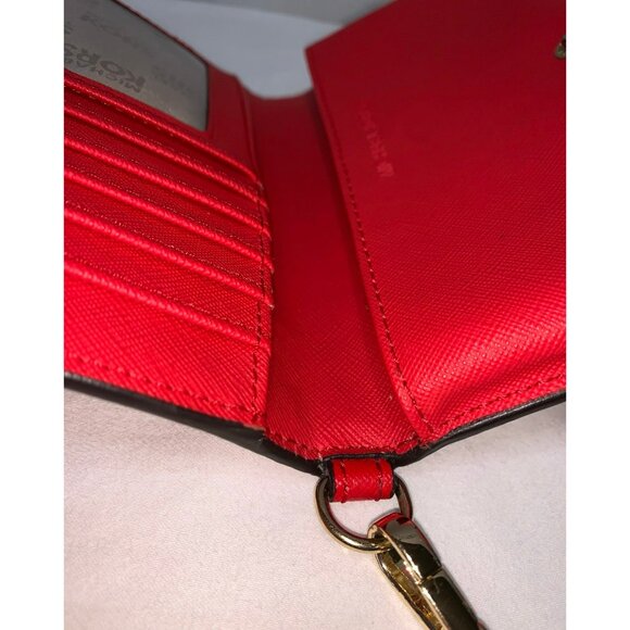 SOLD***Michael Kors Floral Snap Bifold Wallet Wristlet Red Gold - Picture 12 of 12